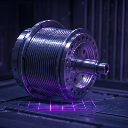 High-tech engine part scanned by violet laser grid