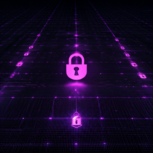 Pulsing digital grid with glowing purple nodes